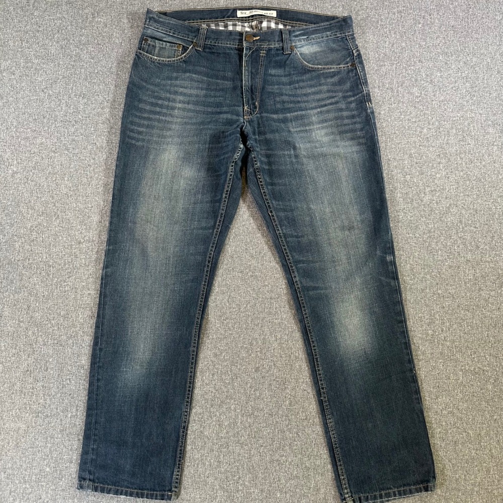 Tex Jeans Mens 50 Regular Fit Blue Faded Whiskering Denim Pants
